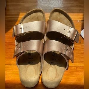 Birkenstock Metallic Rose Gold and Rose Gold buckle